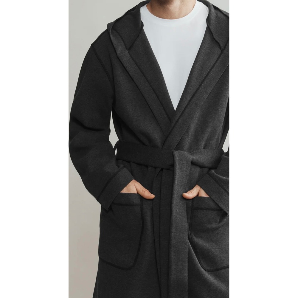 Rhone Mens S/M Heritage Midweight Robe Black Heather Captains‎ Stitch Cozy Relax